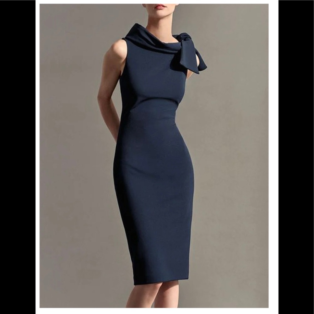 NWT MIDI Elegant Dress with Tie Neck Collar